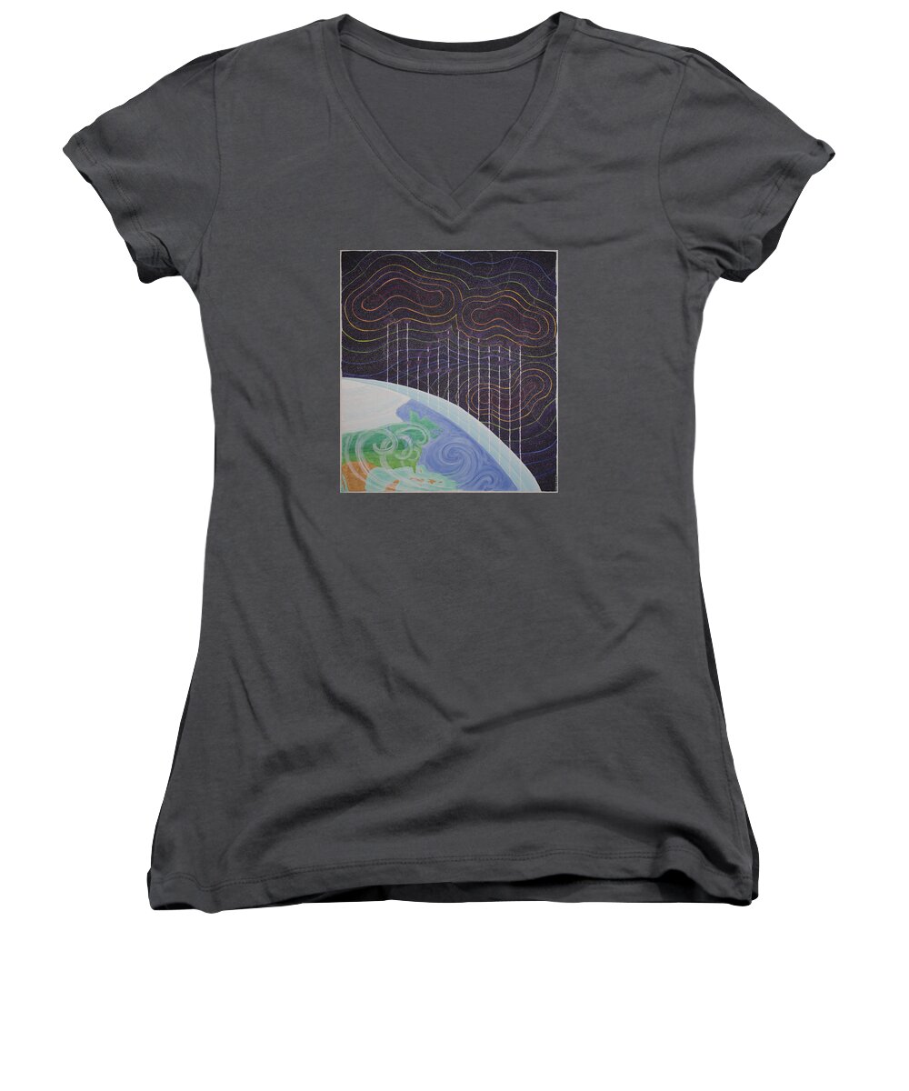 3d Women's V-Neck featuring the painting Spectrum Earth Spacescape by Jesse Jackson Brown
