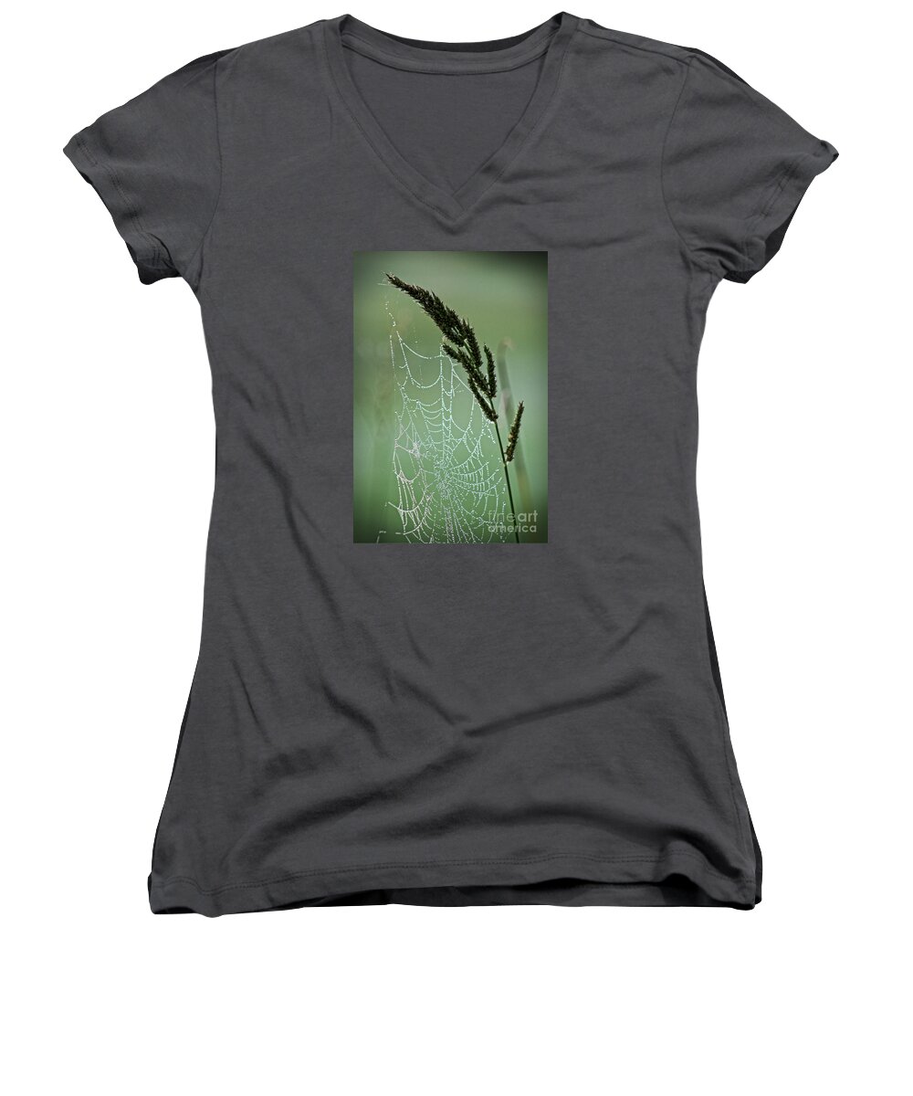 Spiderweb Women's V-Neck featuring the photograph Spider Web Art by Nature by Ella Kaye Dickey