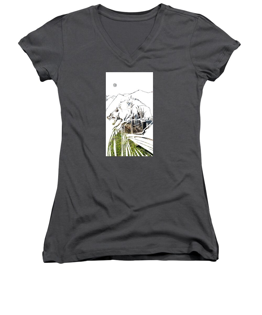  Women's V-Neck featuring the painting Spirit Animal . Wolverine by John Gholson