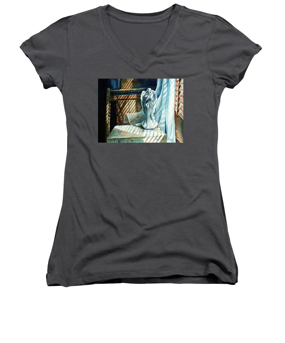 Still Life Women's V-Neck featuring the painting Spirit Breeze by Carolyn Coffey Wallace