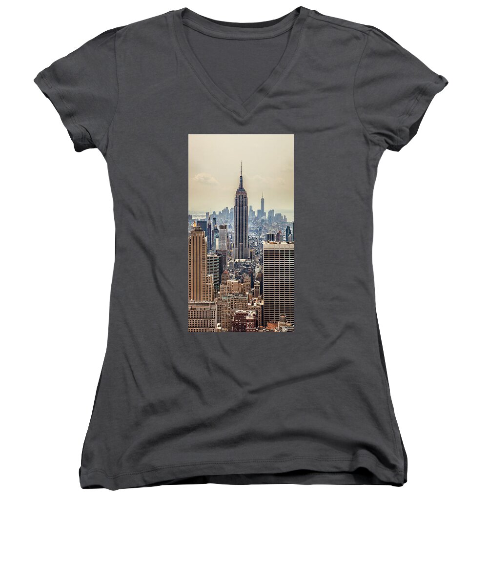 Empire State Building Women's V-Neck featuring the photograph Sprawling Urban Jungle by Az Jackson