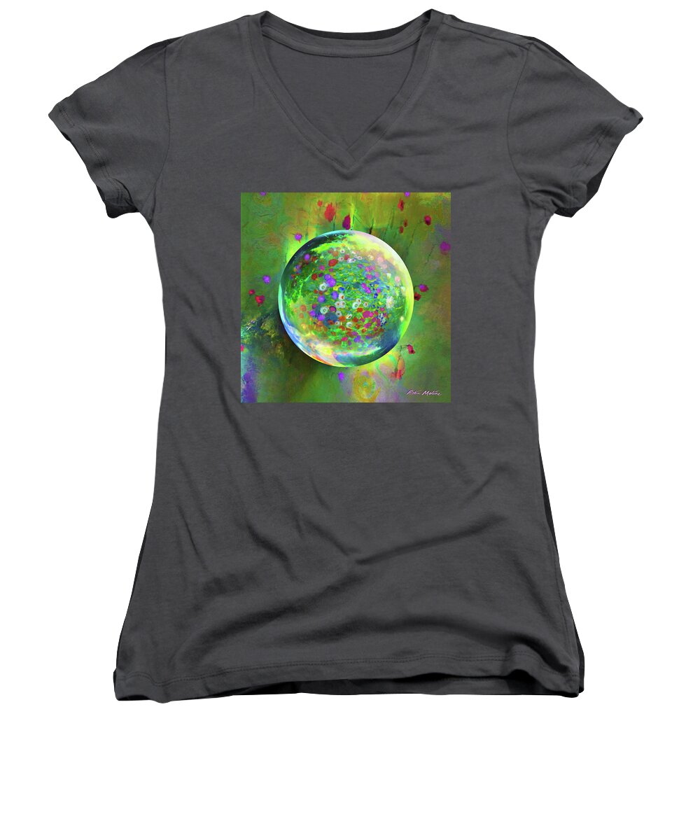 Spring Women's V-Neck featuring the digital art Spring Green by Robin Moline