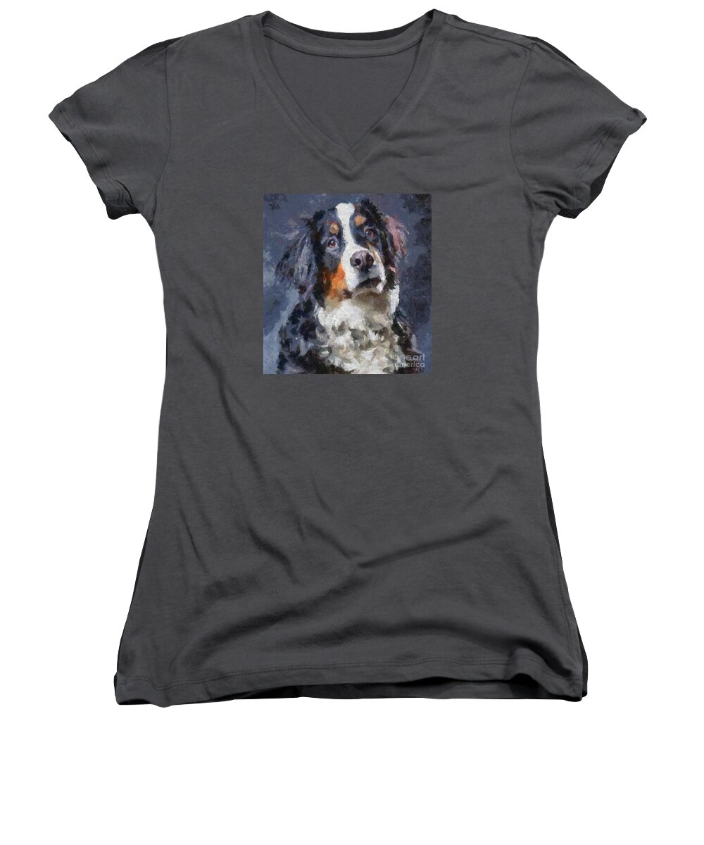 Portraits Women's V-Neck featuring the painting St. Bernard Dog by Dragica Micki Fortuna