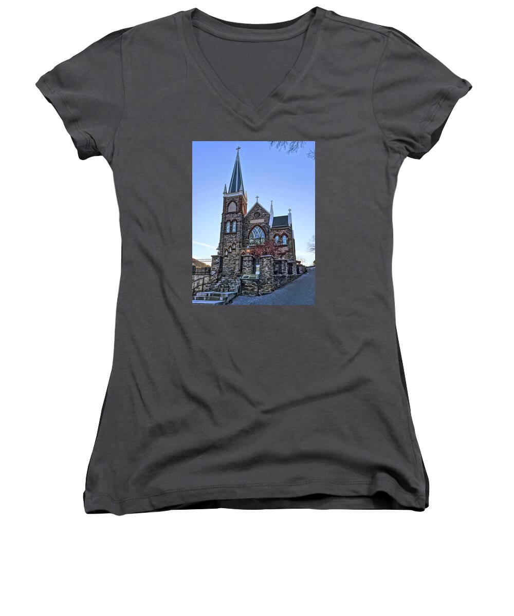 St. Peter's Women's V-Neck featuring the photograph St. Peter's Harpers Ferry by Chris Montcalmo