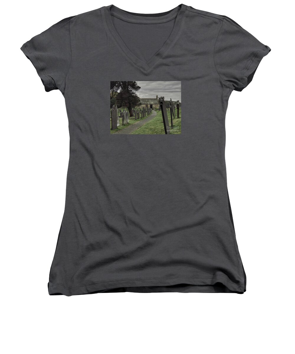  Wales Women's V-Neck featuring the photograph St Tysilio Church by Rrrose Pix