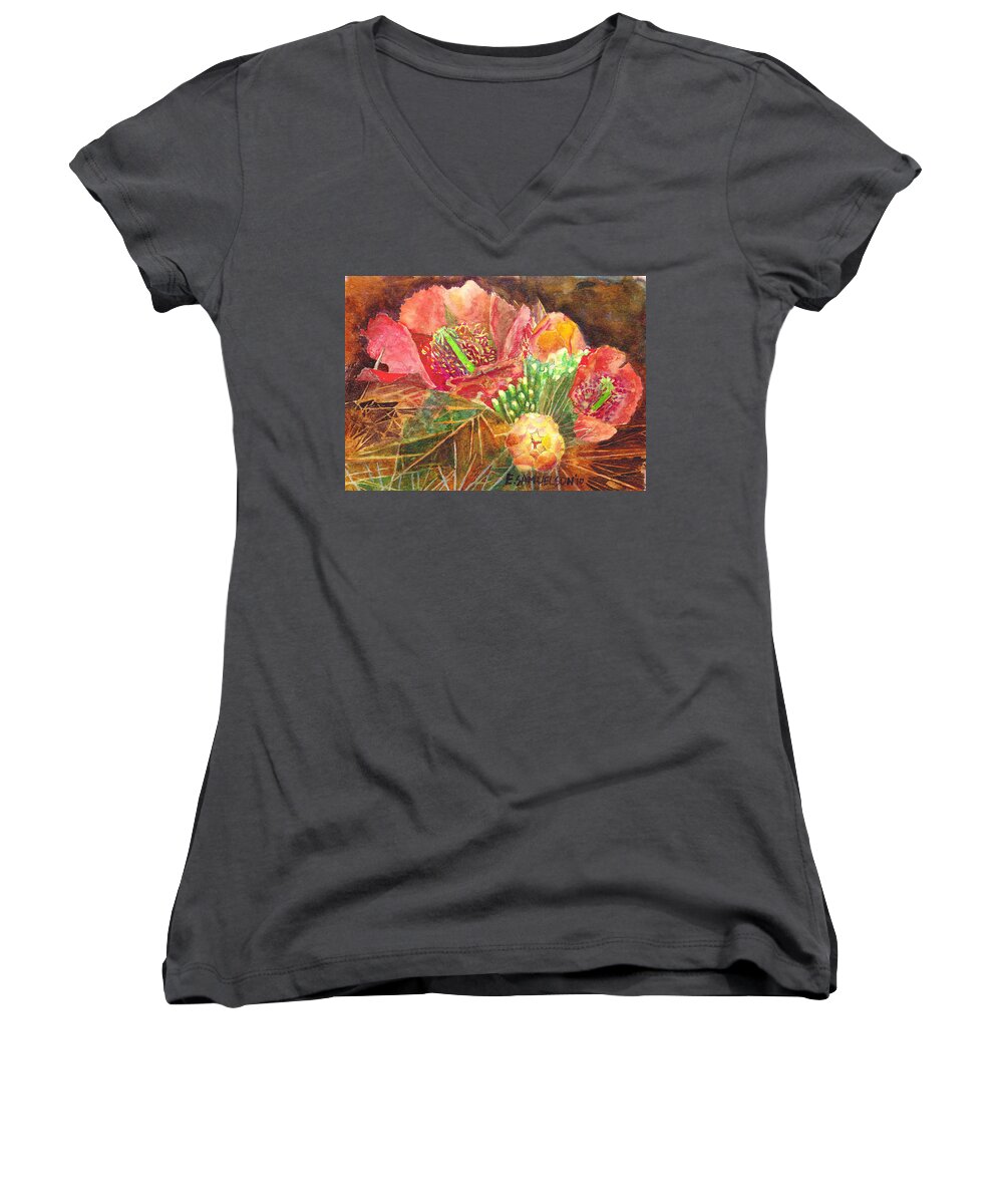 Staghorn Women's V-Neck featuring the painting Staghorn in Bloom by Eric Samuelson