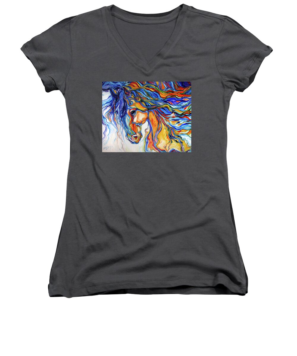 Equine Women's V-Neck featuring the painting STALLION SOUTHWEST by M BALDWIN by Marcia Baldwin