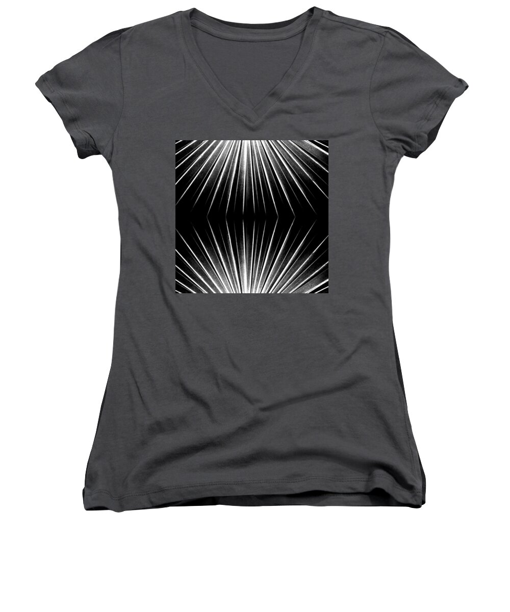 Star Women's V-Neck featuring the digital art Starburst in Black and White by Michelle Calkins