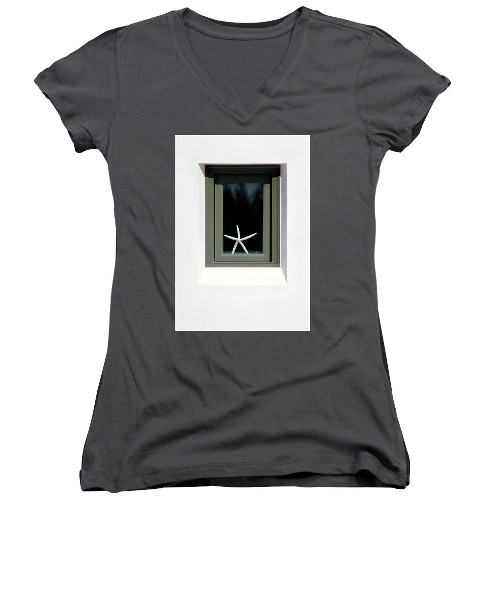 Abstract Women's V-Neck featuring the photograph Starfish Window 2016 No. 2 by Karen Adams