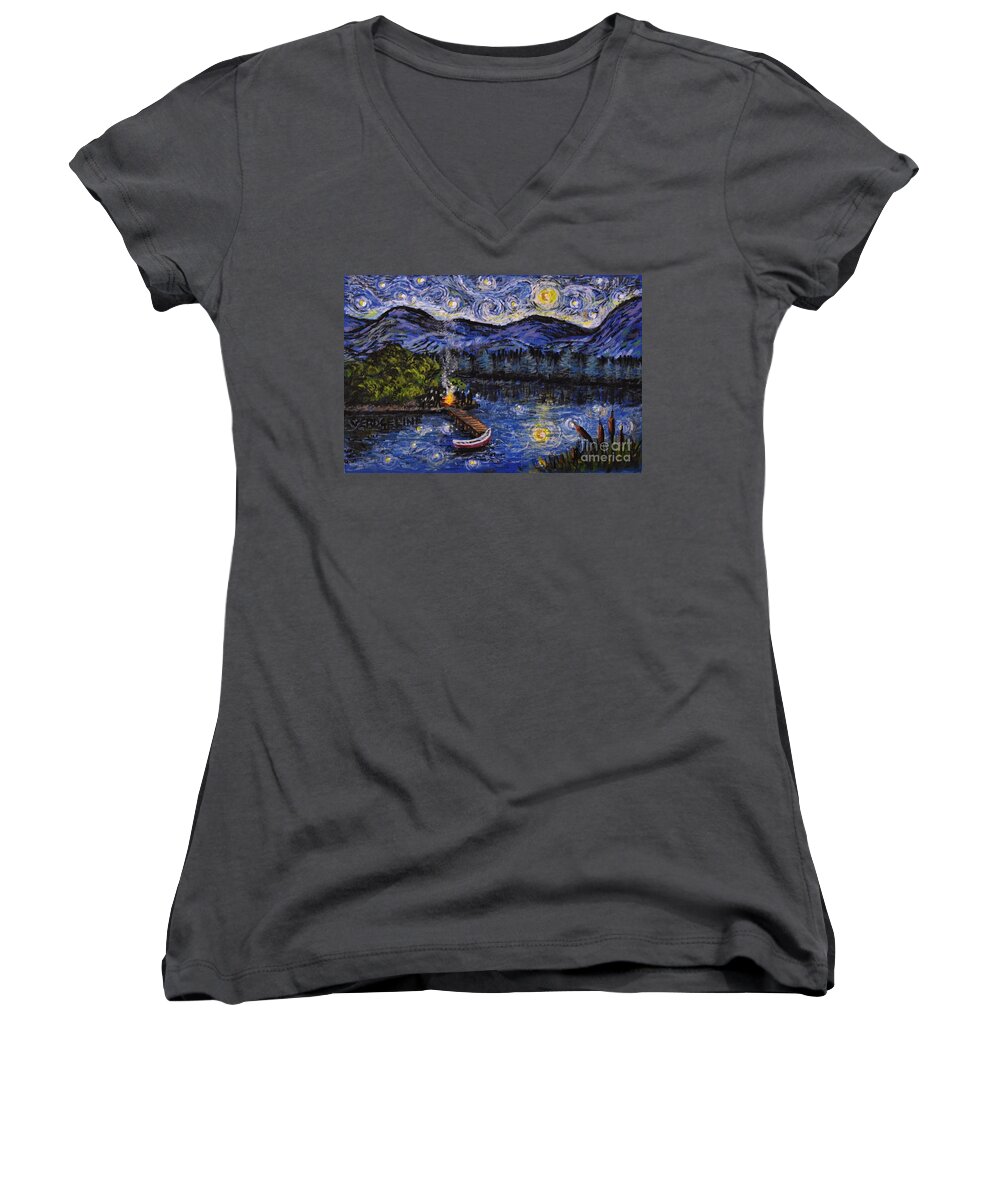 Nepa Women's V-Neck featuring the painting Starry Lake by Christina Verdgeline