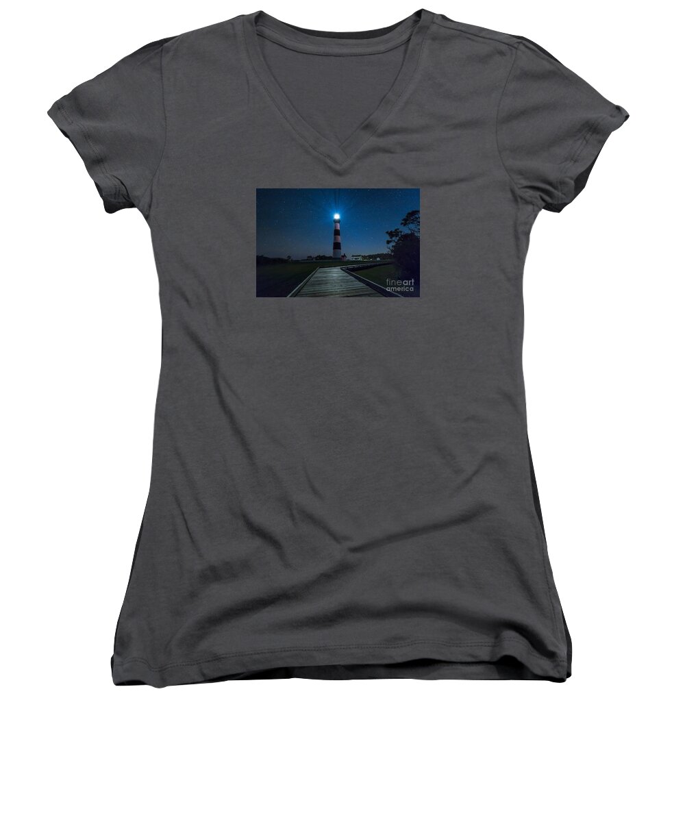  Bodie Island Light House Women's V-Neck featuring the photograph Stars at Bodie Island Light House by Robert Loe