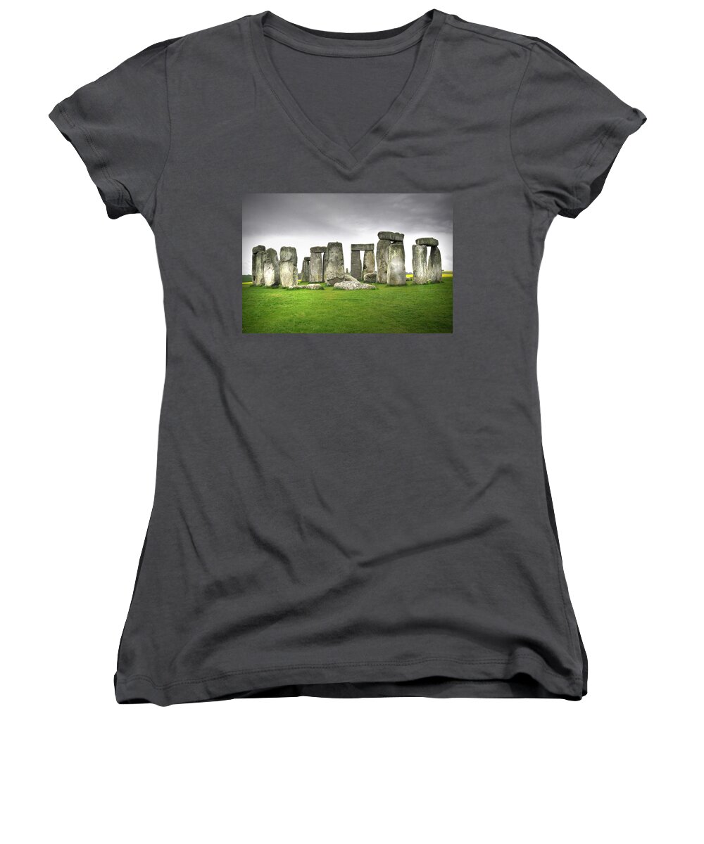 Stonehenge Women's V-Neck featuring the digital art Stonehenge by Vicki Lea Eggen