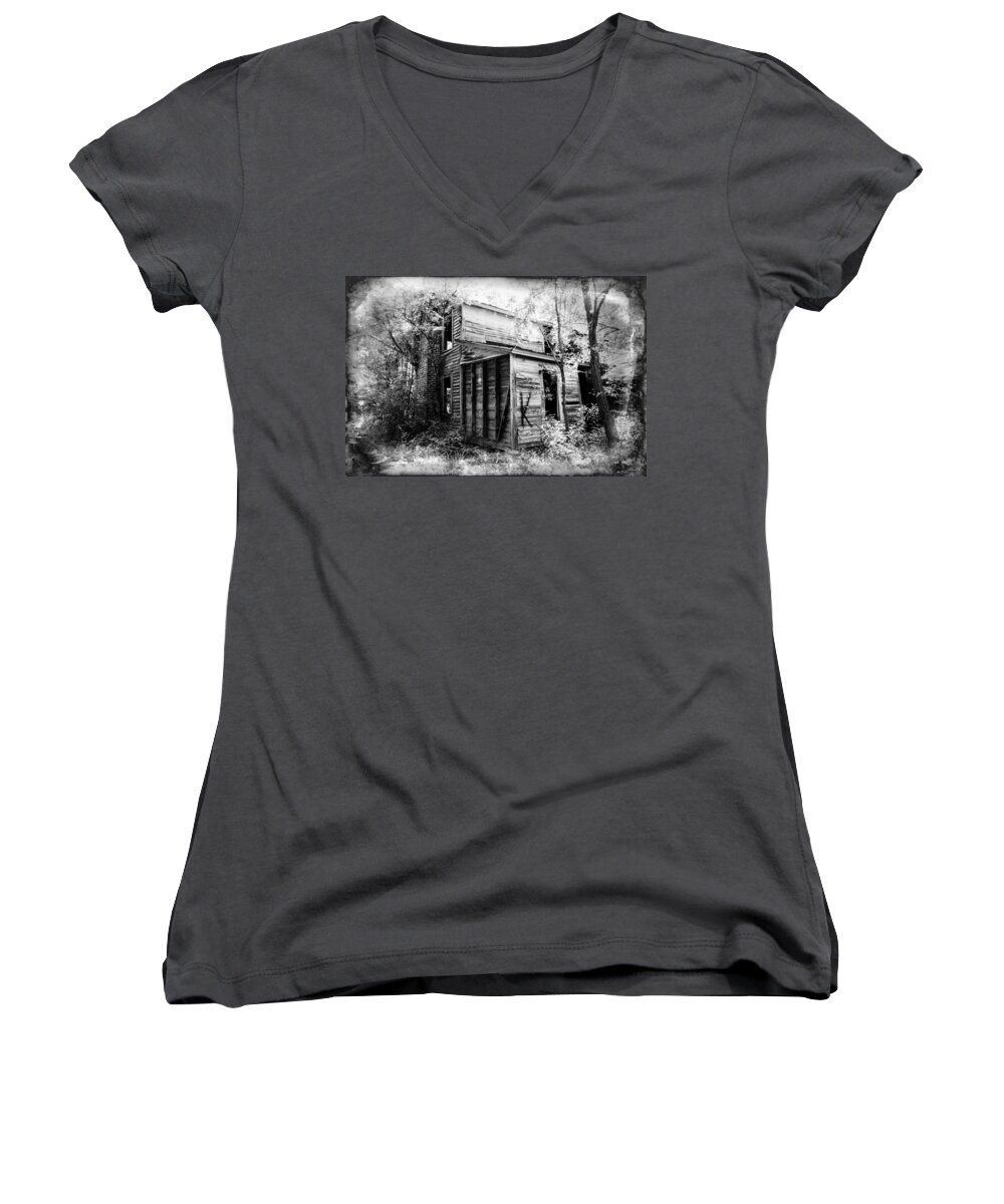 Abandoned Women's V-Neck featuring the photograph Stories by Jessica Brawley