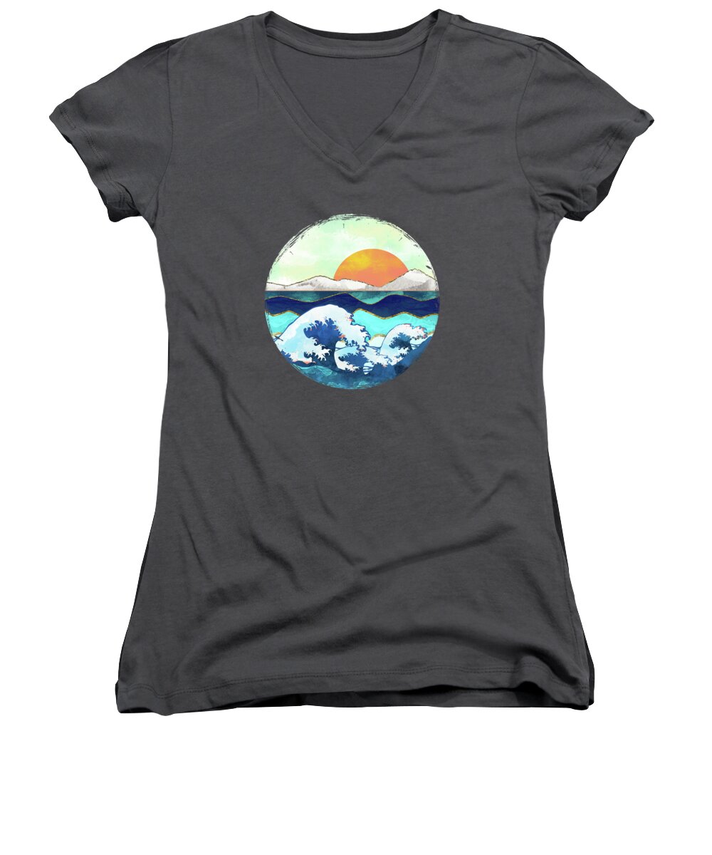 Storm Women's V-Neck featuring the digital art Stormy Waters by Spacefrog Designs