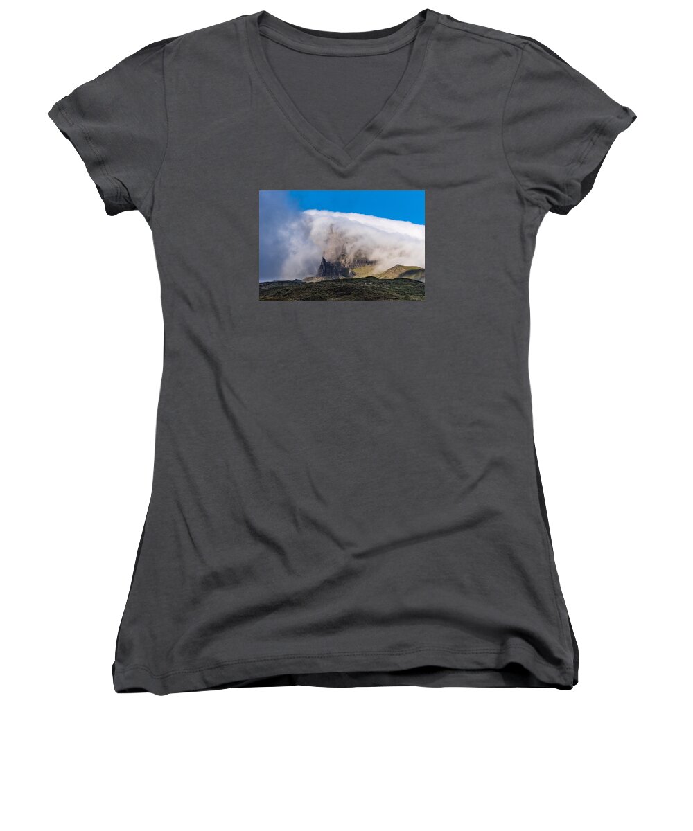 Isle Of Skye Women's V-Neck featuring the photograph Storr in cloud by Gary Eason