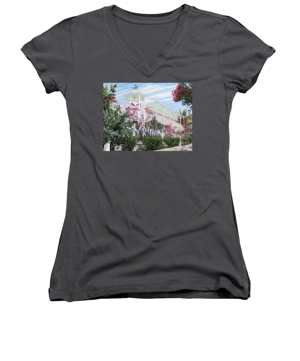Eddie Women's V-Neck featuring the painting Strawberry House by Eddie Minnis