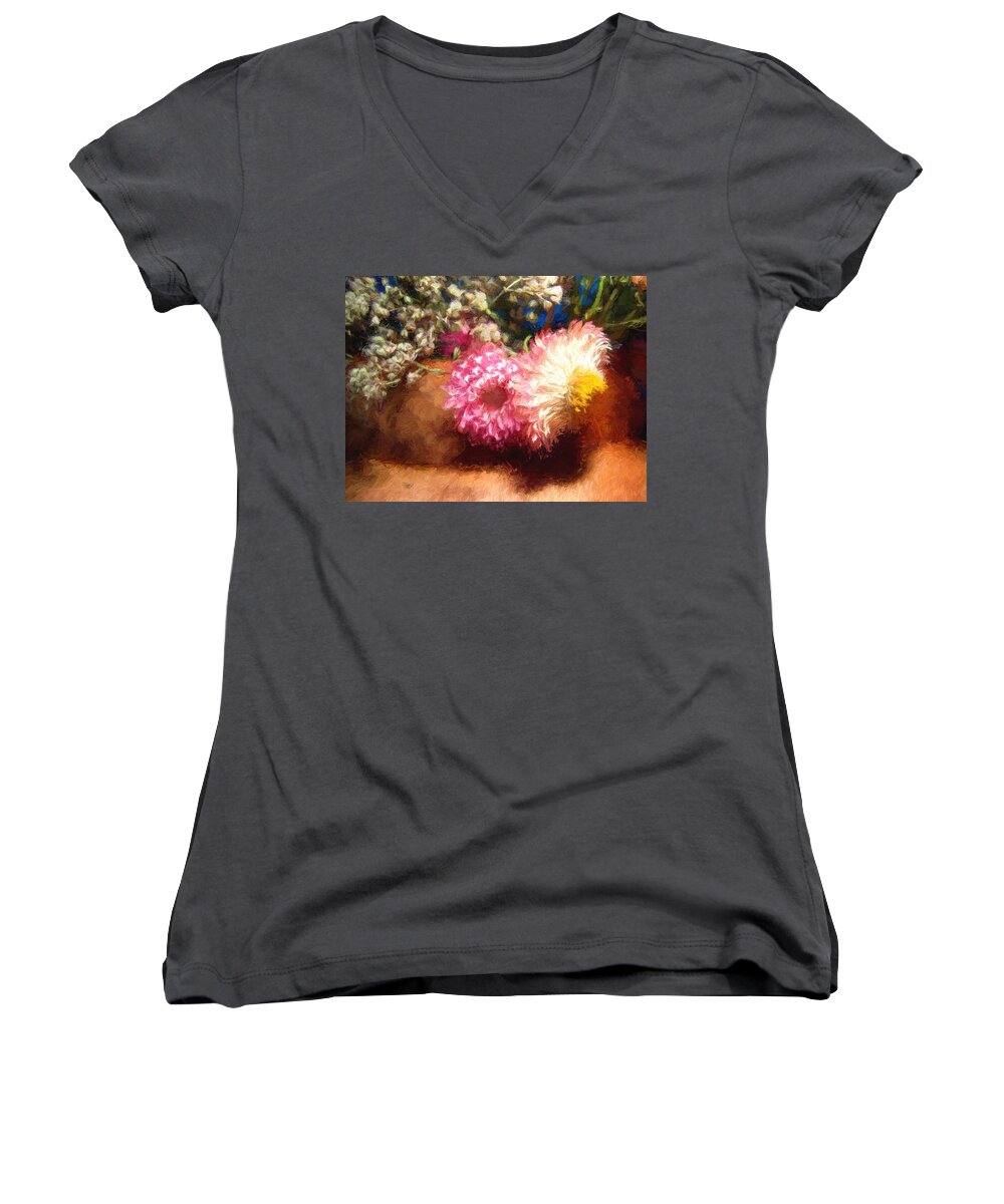 Flora Women's V-Neck featuring the photograph Strawflower by Kathy Bassett