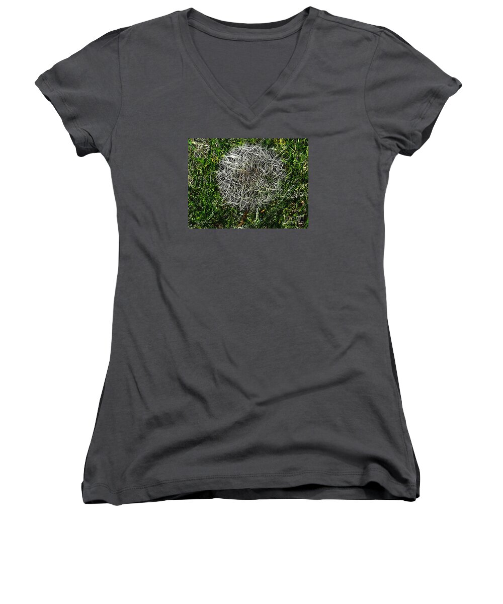 String Theory Dandelion Plant Art Artist Filter A An The Craig Walters Photo Photograph Photographic Biology Abstract Surreal Forge Grass Landscape Dynamic Color Women's V-Neck featuring the digital art String Theory Dandelion by Craig Walters