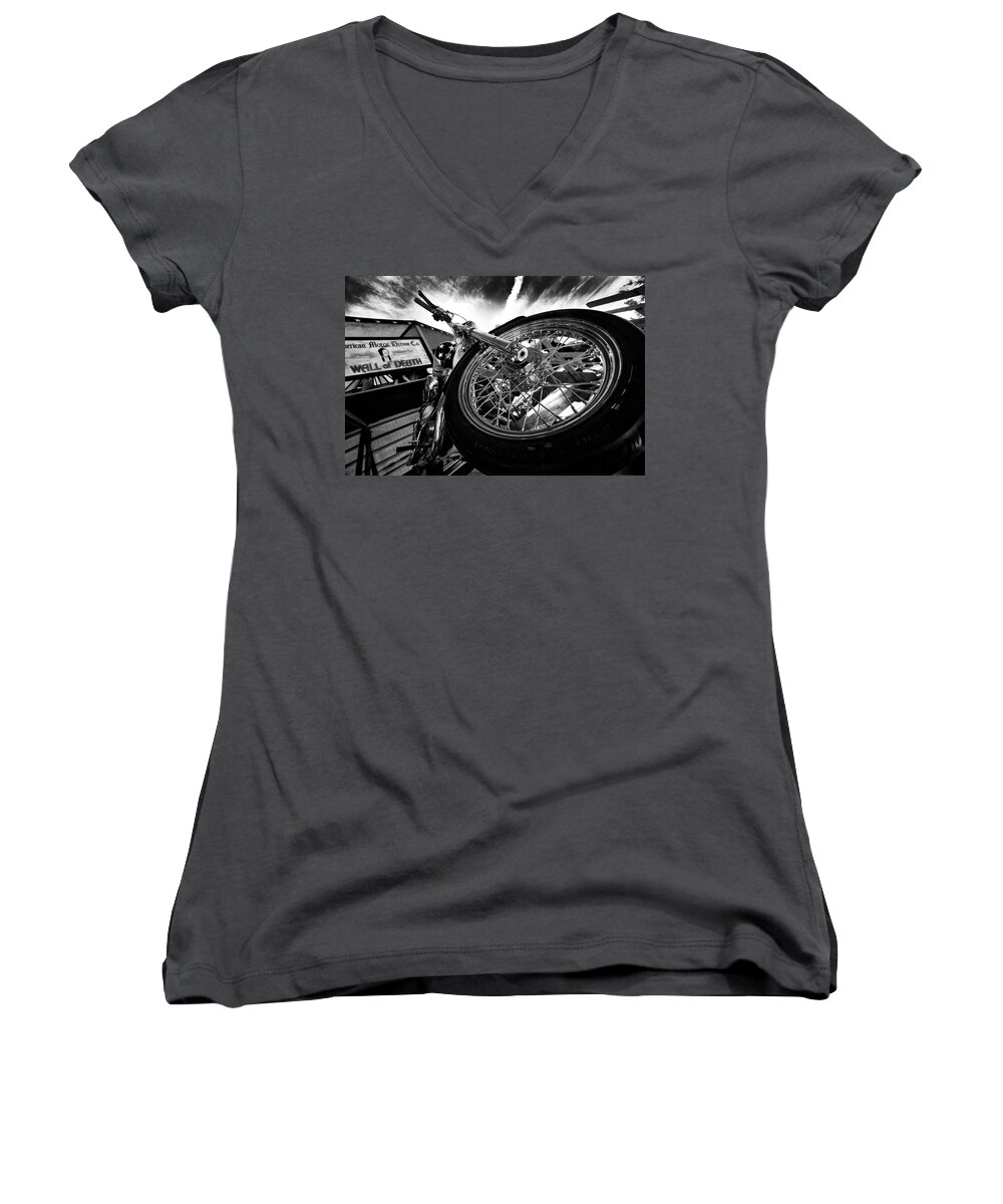 Harley Davidson Motorcycle Women's V-Neck featuring the photograph Stunt Bike by Kevin Cable