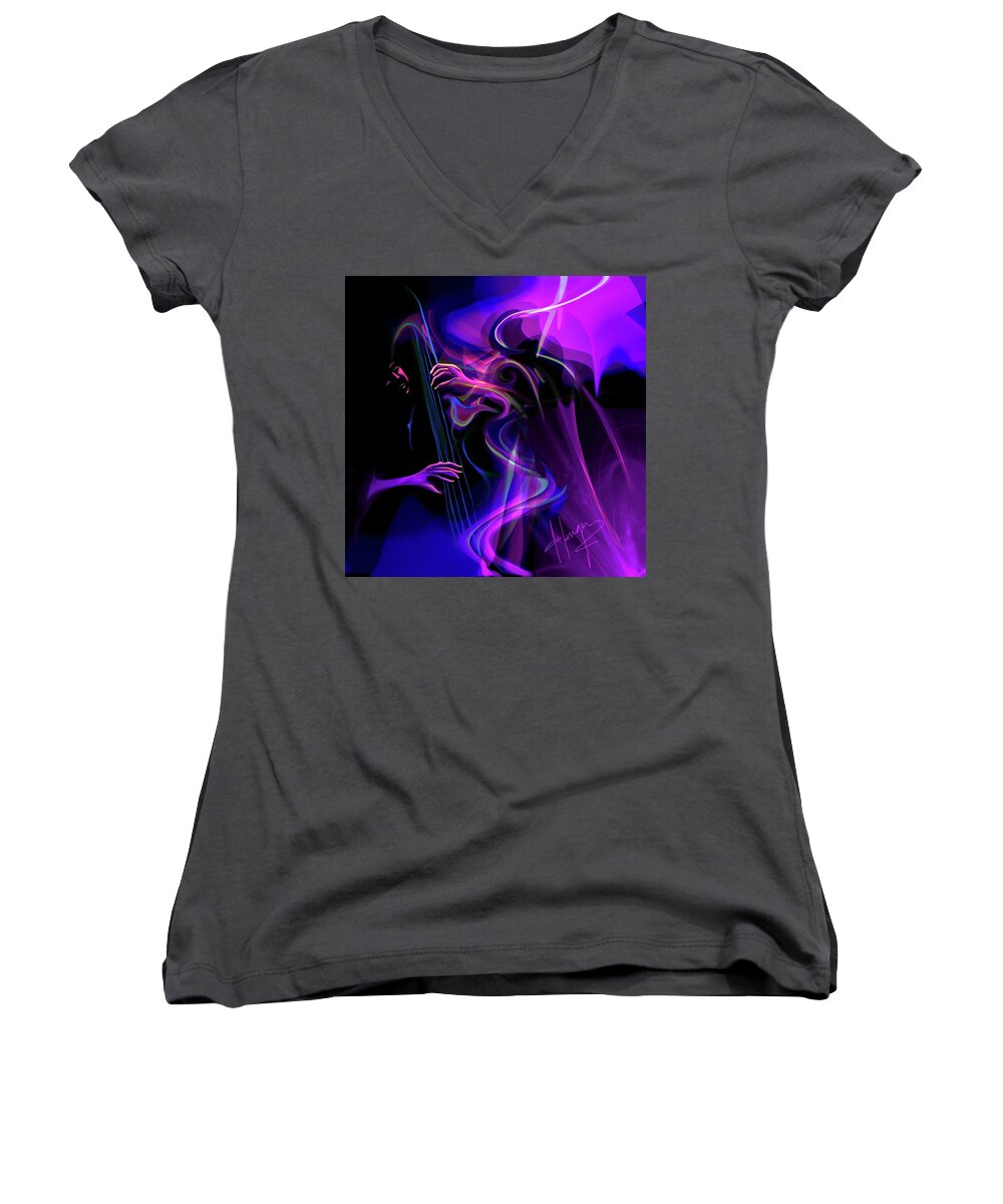 Sub Space Thunder Women's V-Neck featuring the painting Sub Space Thunder, the man with 6 fingers by DC Langer