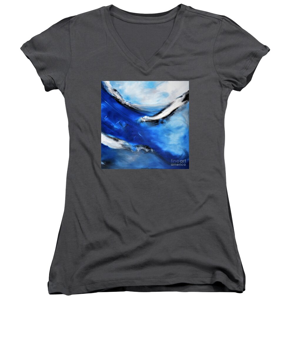 Sky Women's V-Neck featuring the painting Submersion by Tracey Lee Cassin