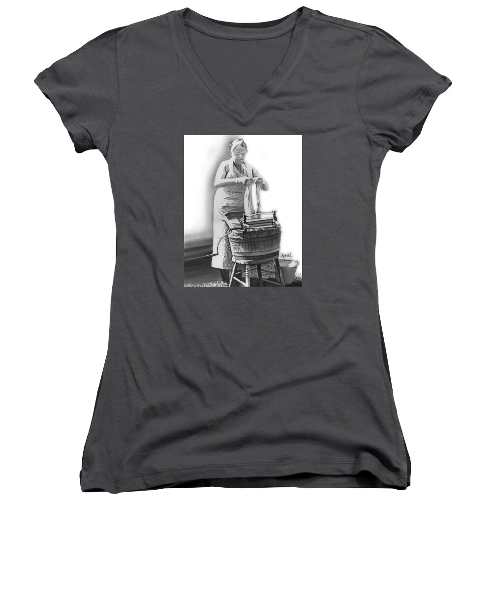Washing Women's V-Neck featuring the painting Suds In The Bucket by Ferrel Cordle