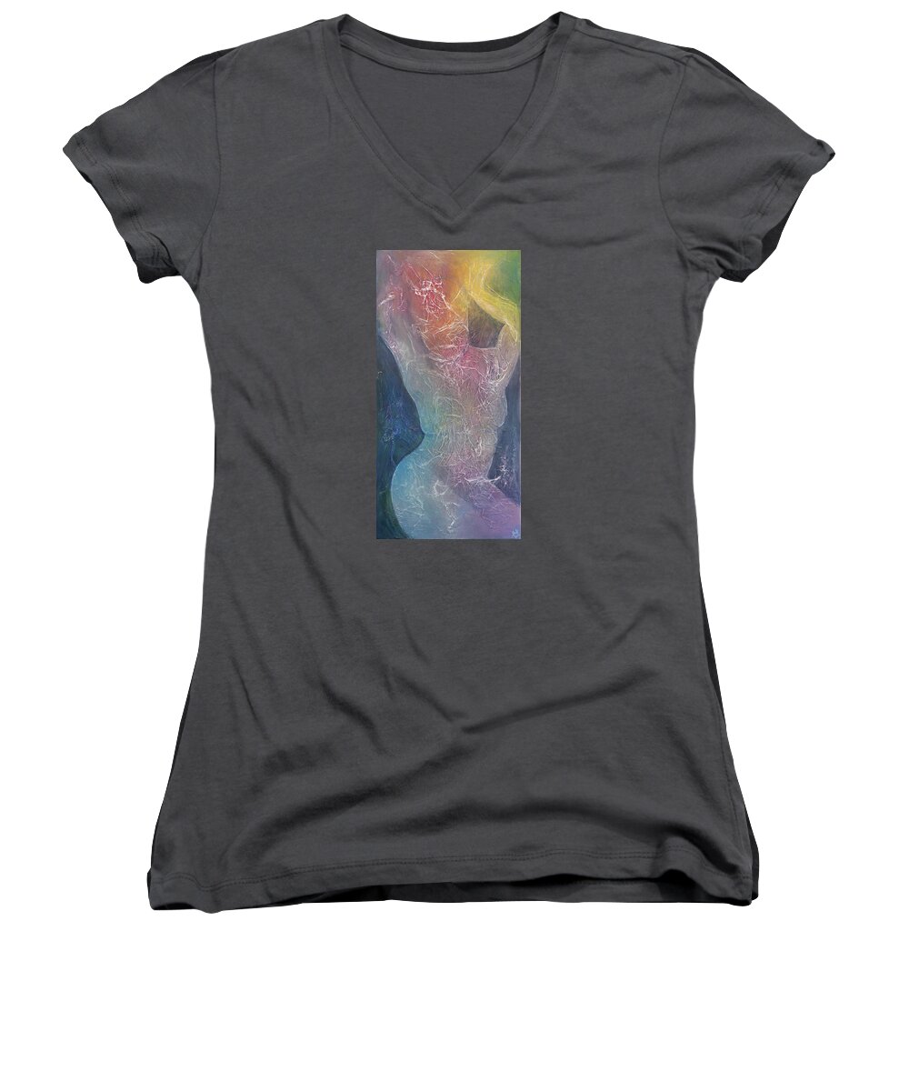 Abstract Women's V-Neck featuring the painting Suffering Bodhisattva by Theresa Marie Johnson