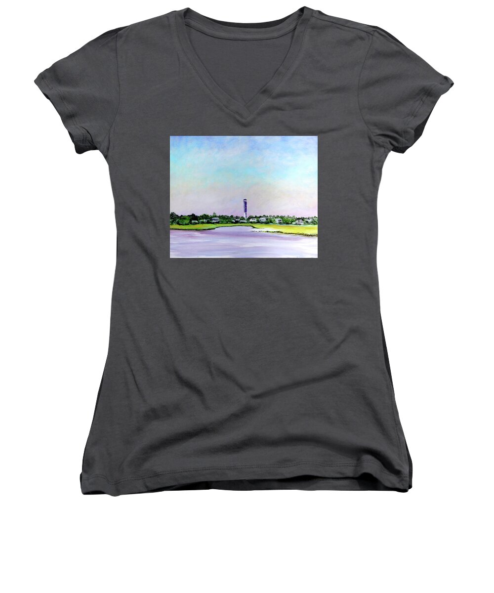 Light House Women's V-Neck featuring the painting Sullivans Island Lighthouse by Virginia Bond