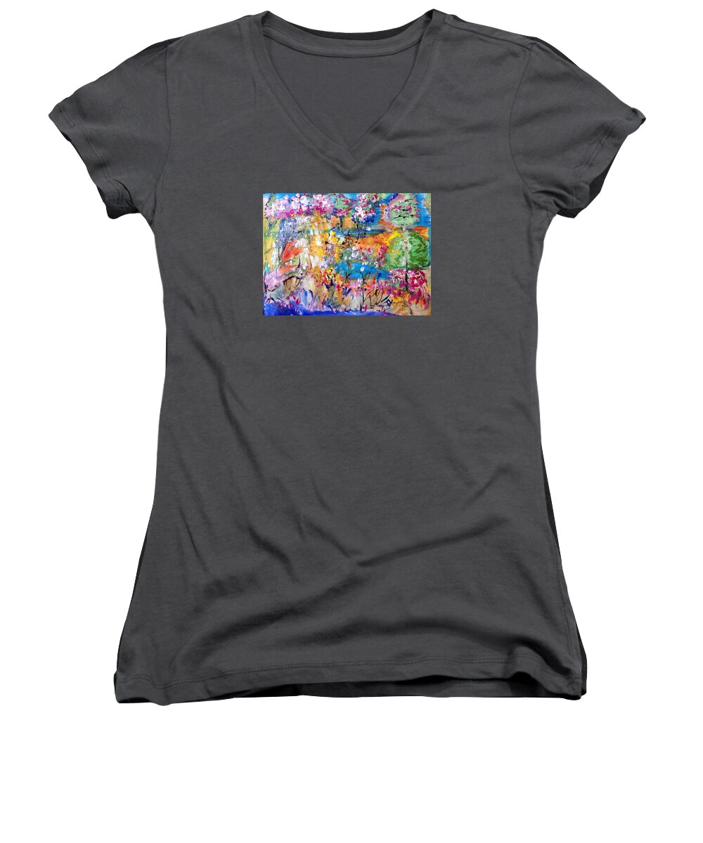 Music Women's V-Neck featuring the painting Summer and the music of life by Judith Desrosiers