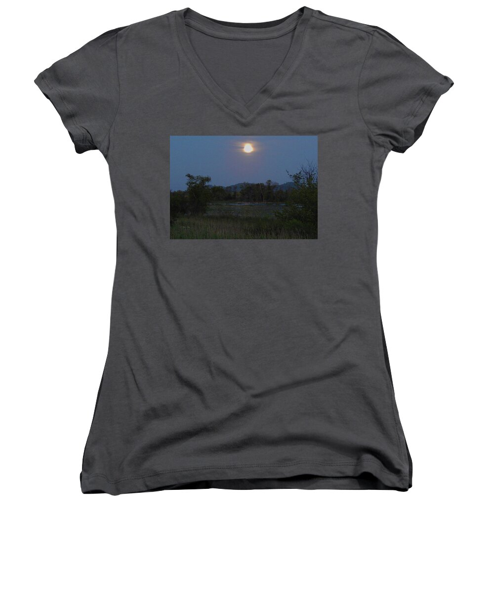 Summer Women's V-Neck featuring the photograph Summer Solstice Full Moon by Wild Thing