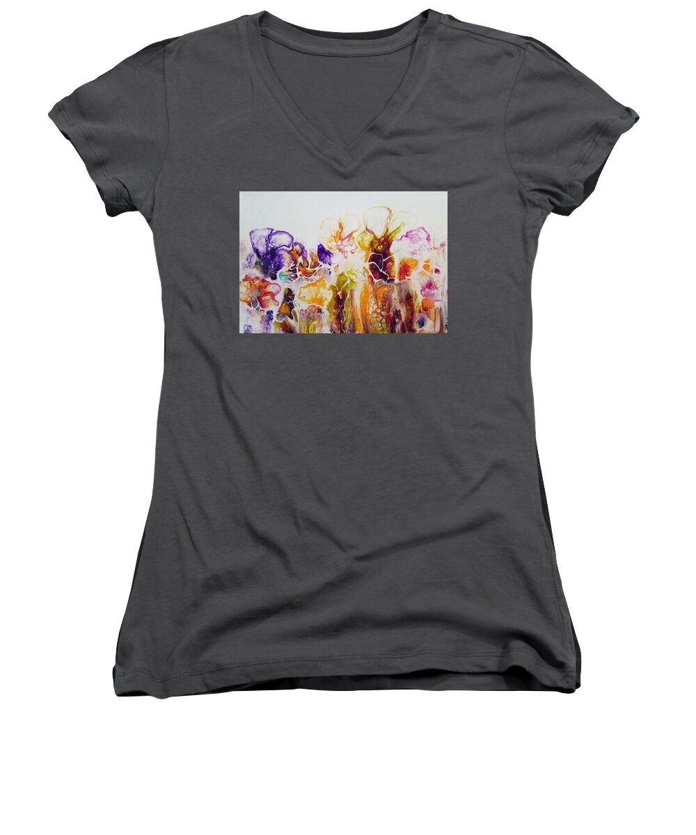 Floral Women's V-Neck featuring the painting Summer Splendor by Jo Smoley