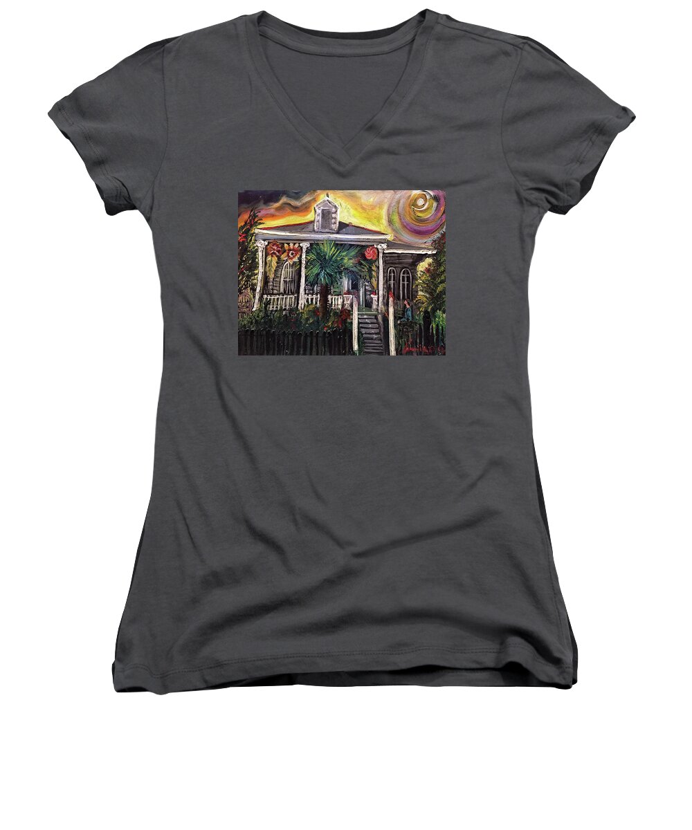 Summertime Women's V-Neck featuring the painting Summertime New Orleans by Amzie Adams