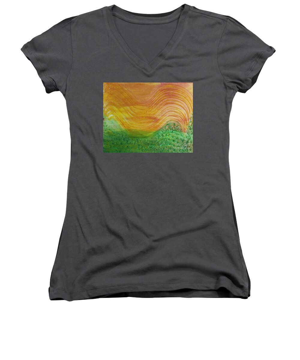 Sun Women's V-Neck featuring the painting Sun and Grass in Harmony by Sarahleah Hankes