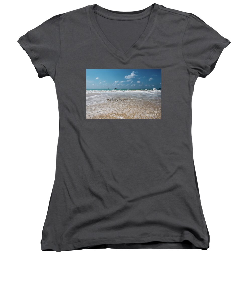 Sun Women's V-Neck featuring the photograph Sun, Sea, Sands and a Shipwreck by Fotosas Photography