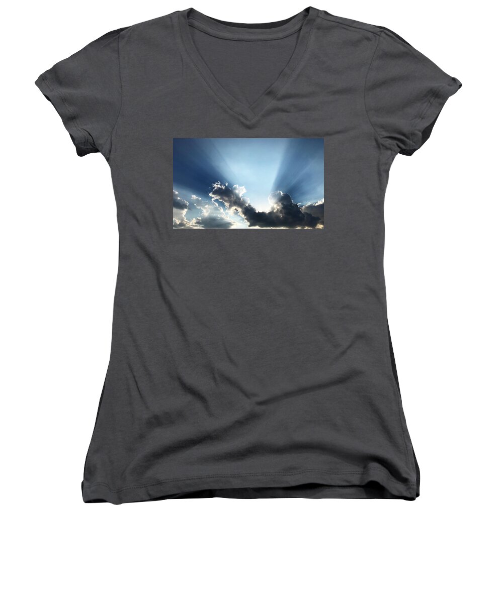 Clouds Women's V-Neck featuring the photograph Sunburst by Jeff Iverson