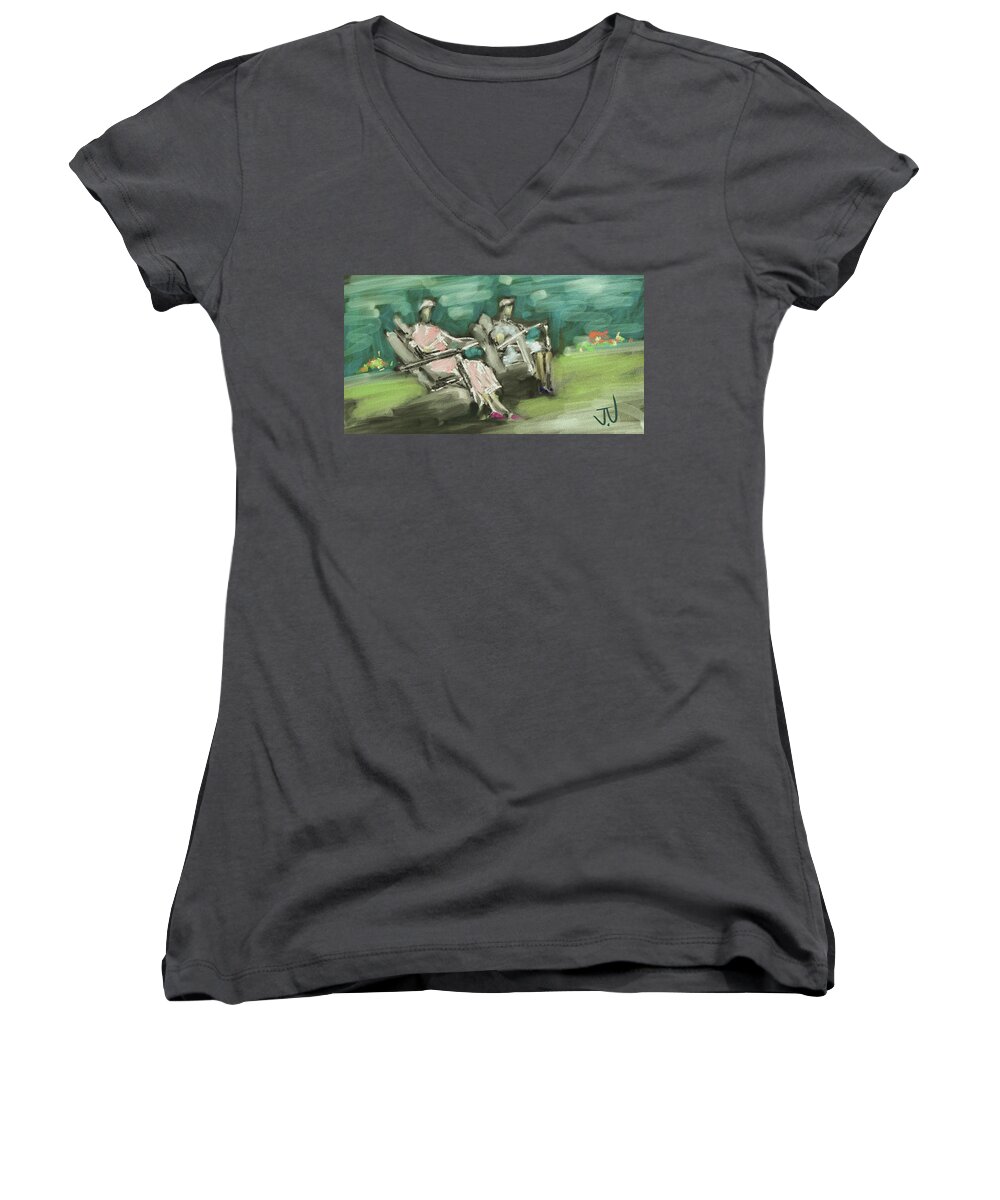 Figure Women's V-Neck featuring the digital art Sunday Afternoon Tea by Jim Vance