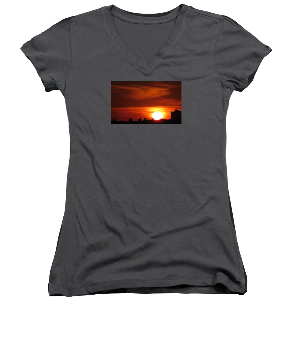 Sunset Women's V-Neck featuring the photograph Sundown by John Topman