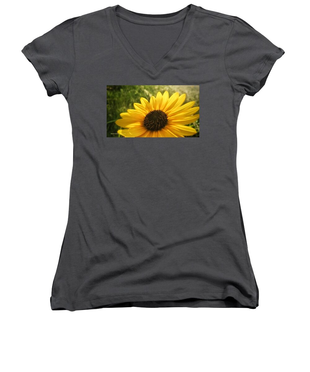 Nature Women's V-Neck featuring the photograph Sunflower at Sunset by Nathan Little