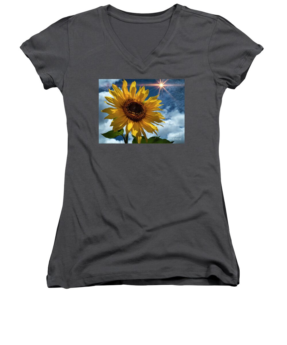 Sunflower Women's V-Neck featuring the photograph Sunflower Brilliance II by Al Bourassa