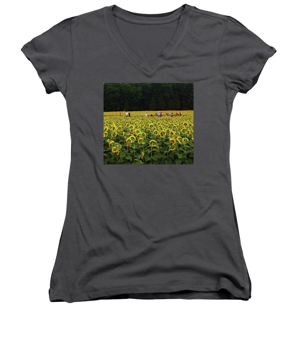 Sunflower Women's V-Neck featuring the photograph Sunflowers everywhere by John Scates