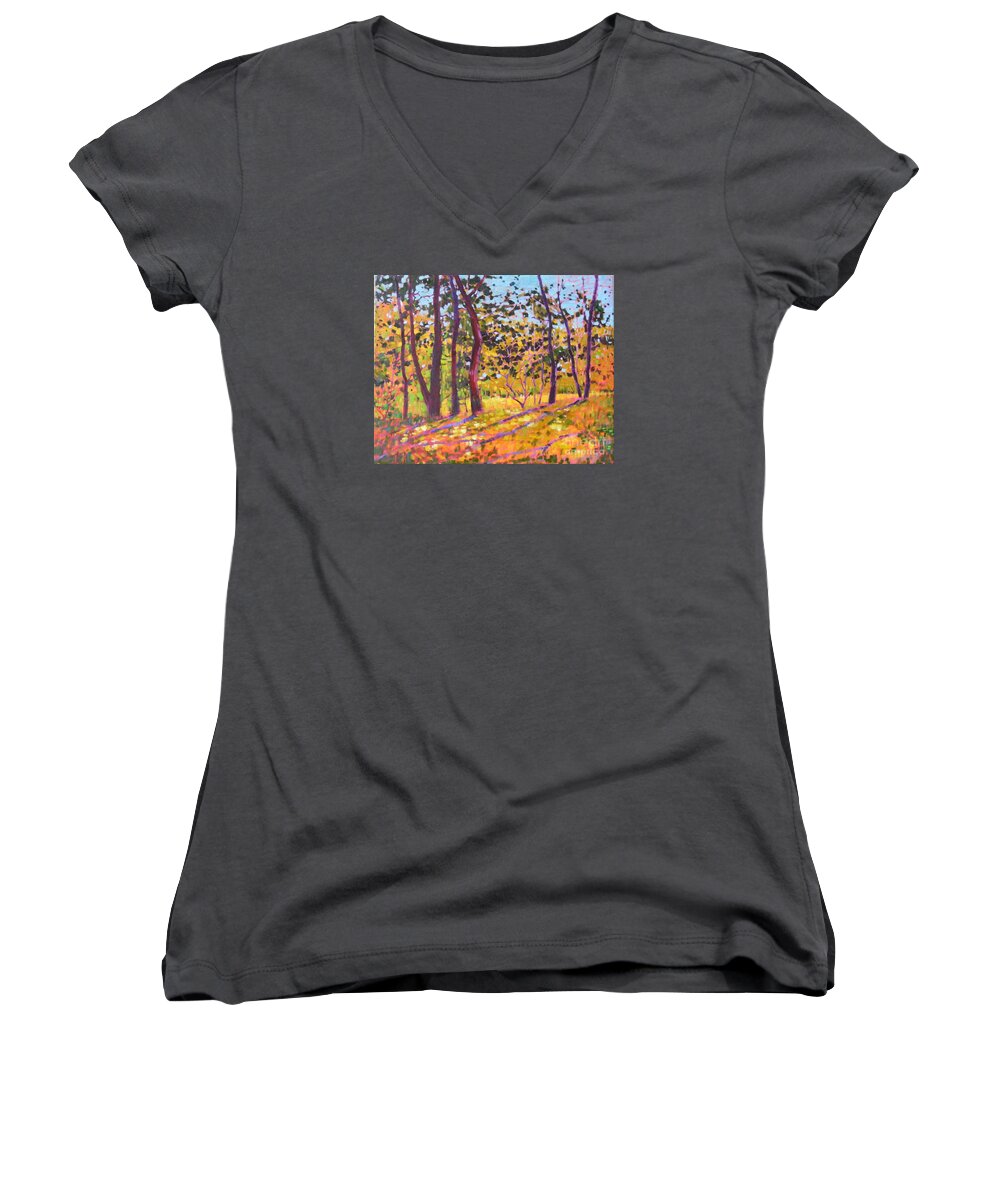 Landscape Women's V-Neck featuring the painting Sunny place by Celine K Yong