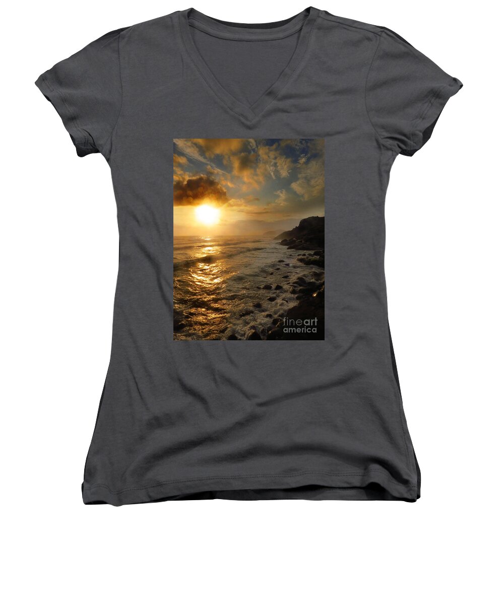 Sunrise Women's V-Neck featuring the photograph Sunrise by the Rocks by Metaphor Photo