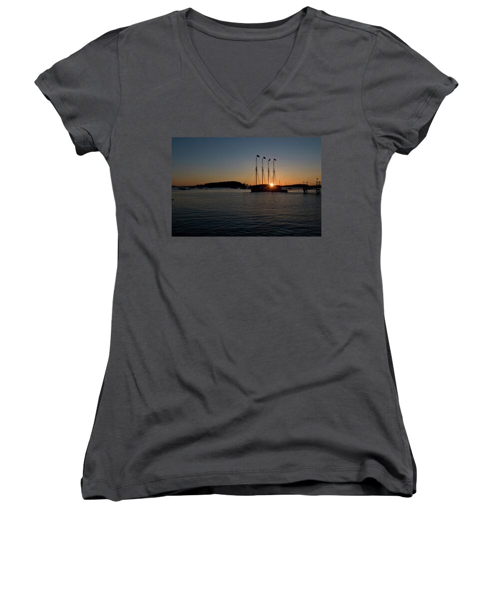 bar Harbor Women's V-Neck featuring the photograph Sunrise in Bar Harbor by Paul Mangold