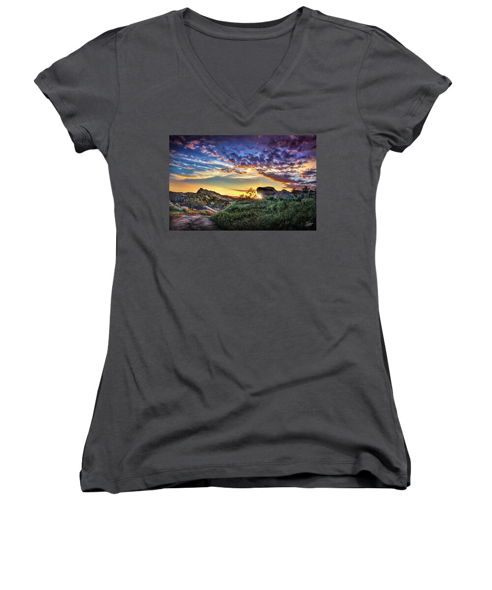Sunset Women's V-Neck featuring the photograph Sunset At Sage Ranch by Endre Balogh