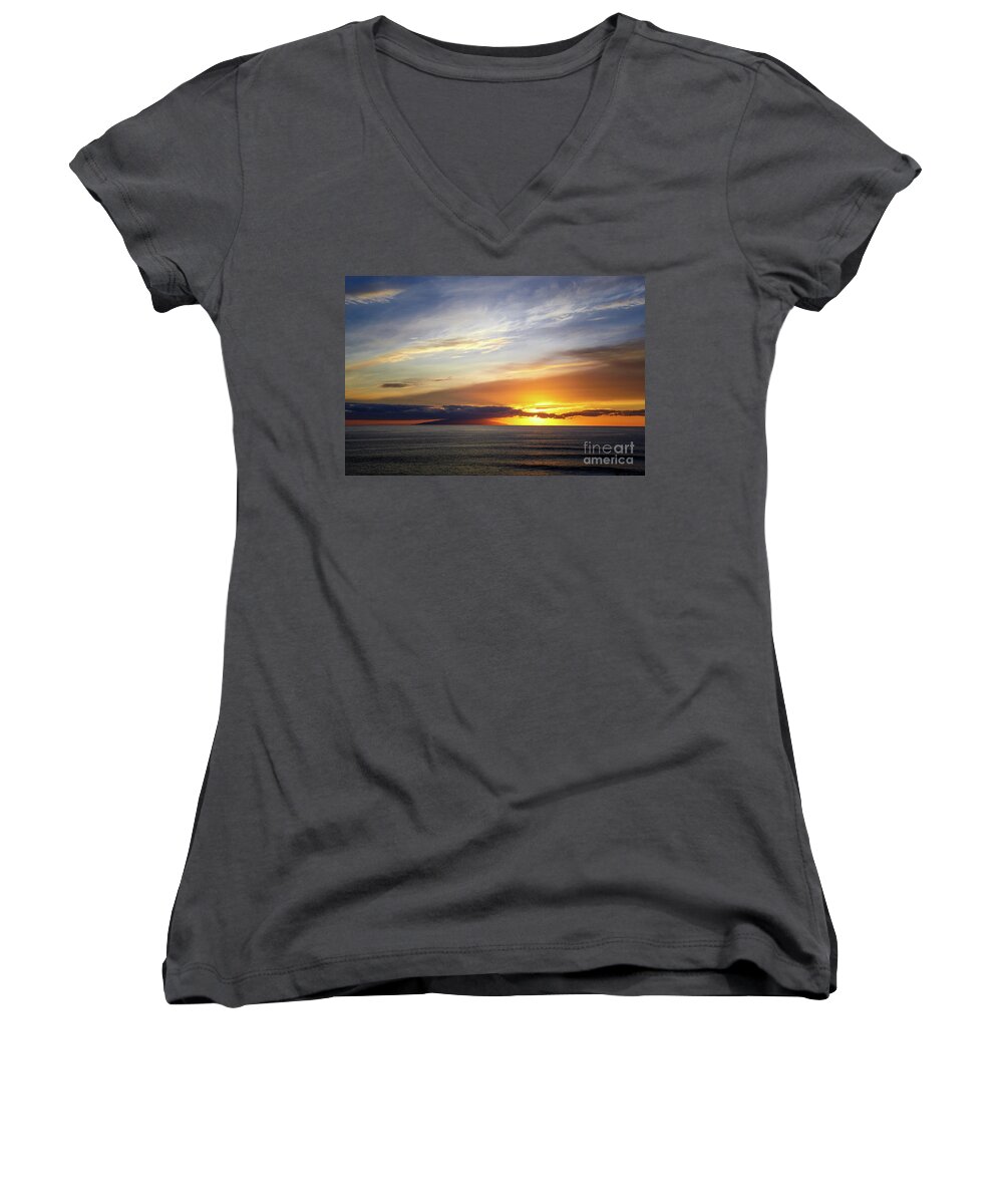 Sunset At The Canary Island La Palma Women's V-Neck featuring the photograph Sunset at the Canary Island La Palma by Juergen Klust