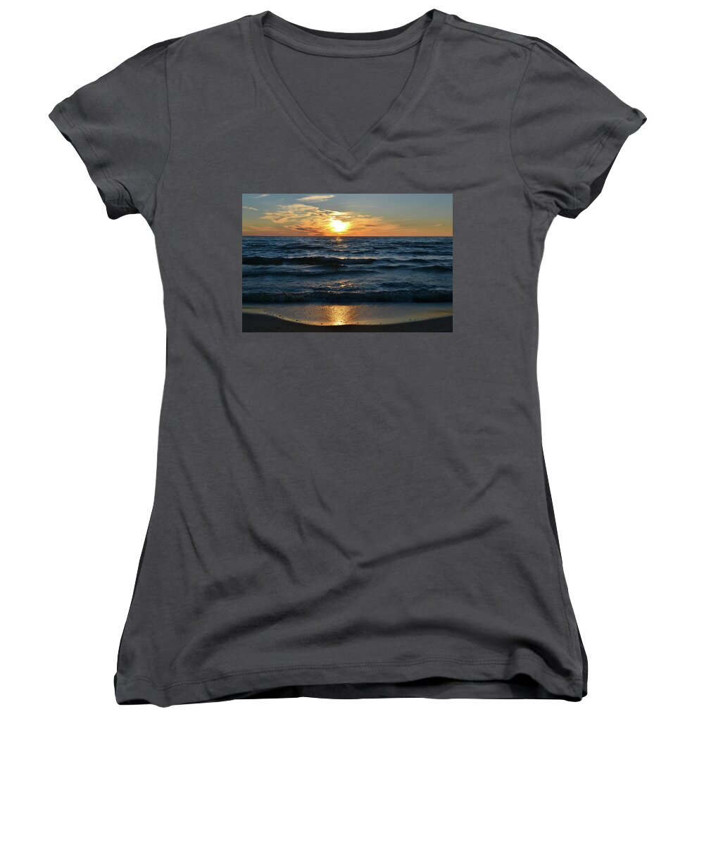 Abstract Women's V-Neck featuring the photograph Sunset At Wasaga Beach June 21-2017 by Lyle Crump