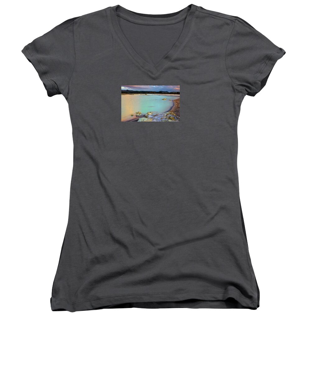 Landscape Women's V-Neck featuring the photograph Sunset in Rotorua New Zealand by Venetia Featherstone-Witty