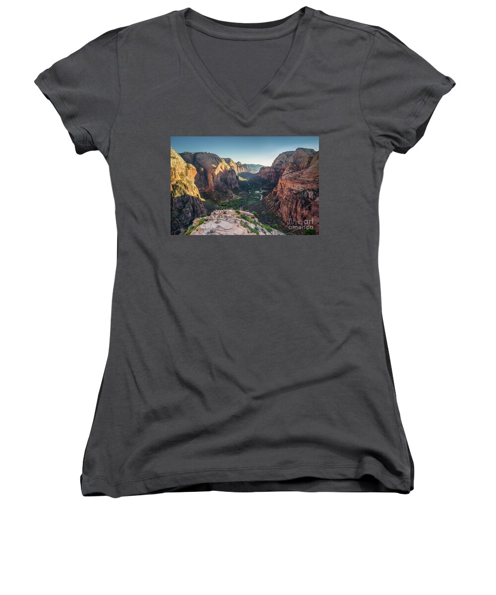 Adventure Women's V-Neck featuring the photograph Sunset in Zion National Park by JR Photography