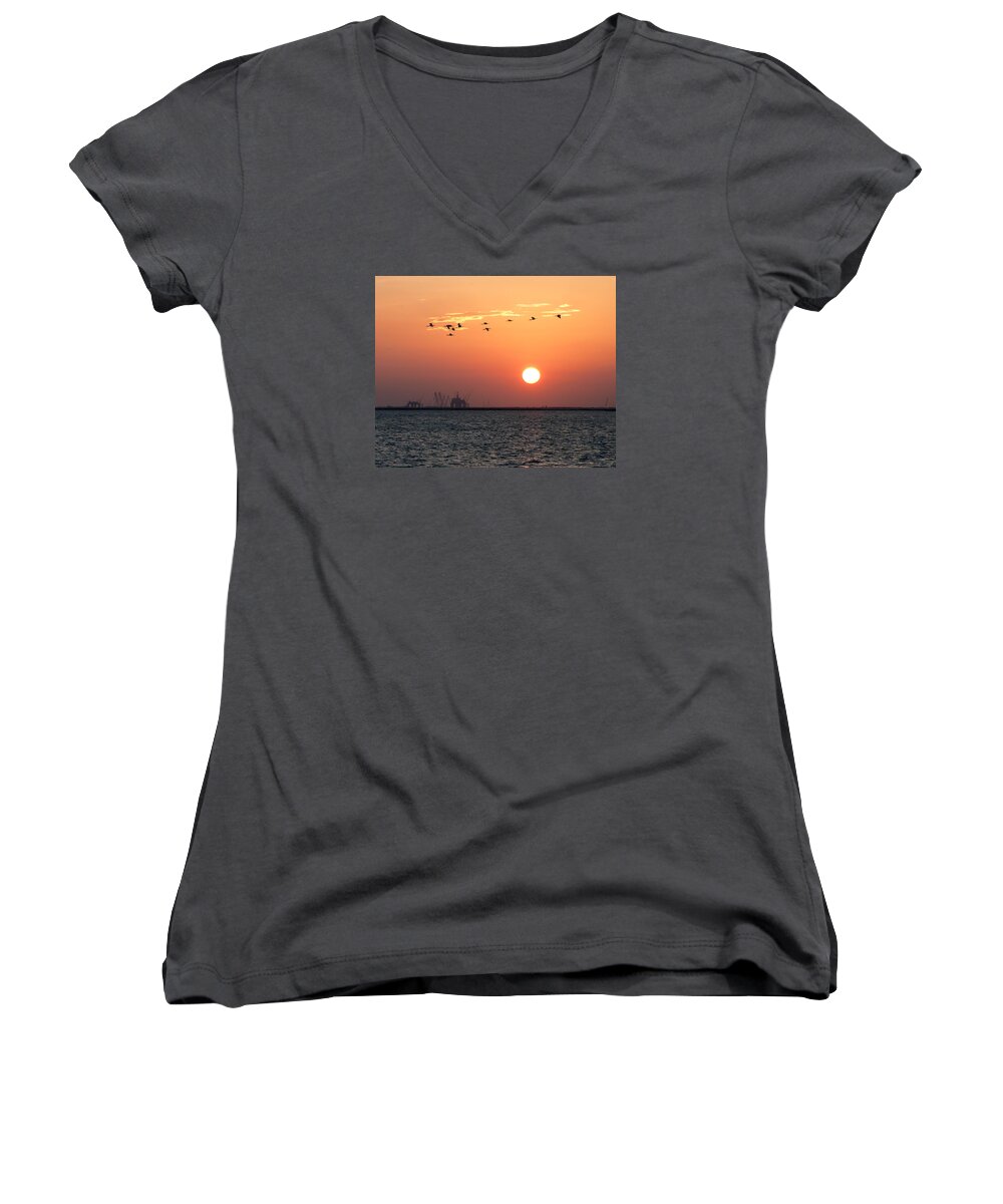 Sunset Women's V-Neck featuring the photograph Sunset Over The Bay by Brian Kinney