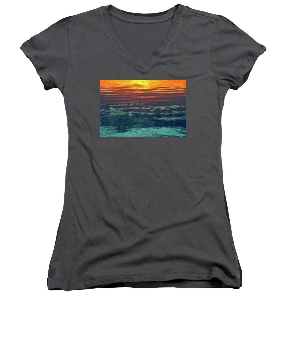 Abstract Women's V-Neck featuring the photograph Sunset Water by Lyle Crump